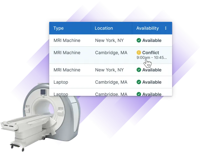 A graphic shows the resource management tools in Administrate overlaid atop medical training equipment.