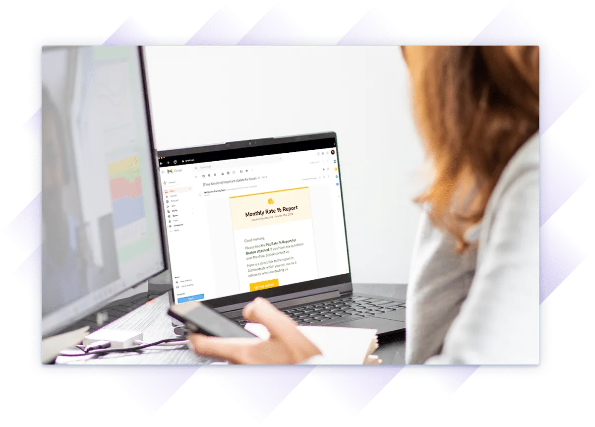 Image of a report sent from Administrate being viewed by a professional at their desk.