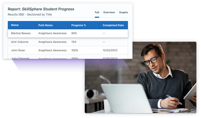 Training Manager looks at a list of student award progress in Administrate