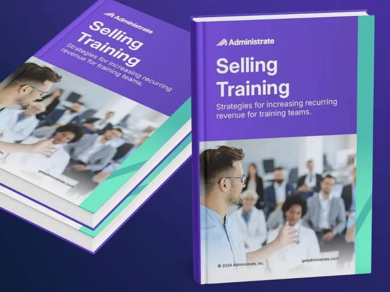Two copies of the Administrate Selling Training ebook displayed at an angle.