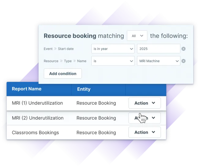 Screenshot of Administrate’s software showing how to build a resource use report.