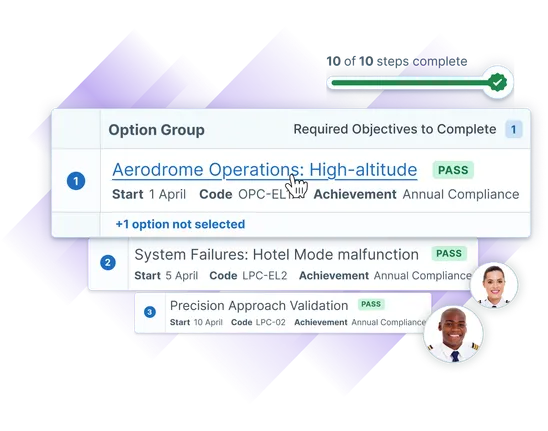 User hovering on one of the objectives completed by a learner for Pilot training, with completion rate highlighted for learners of this learning path.