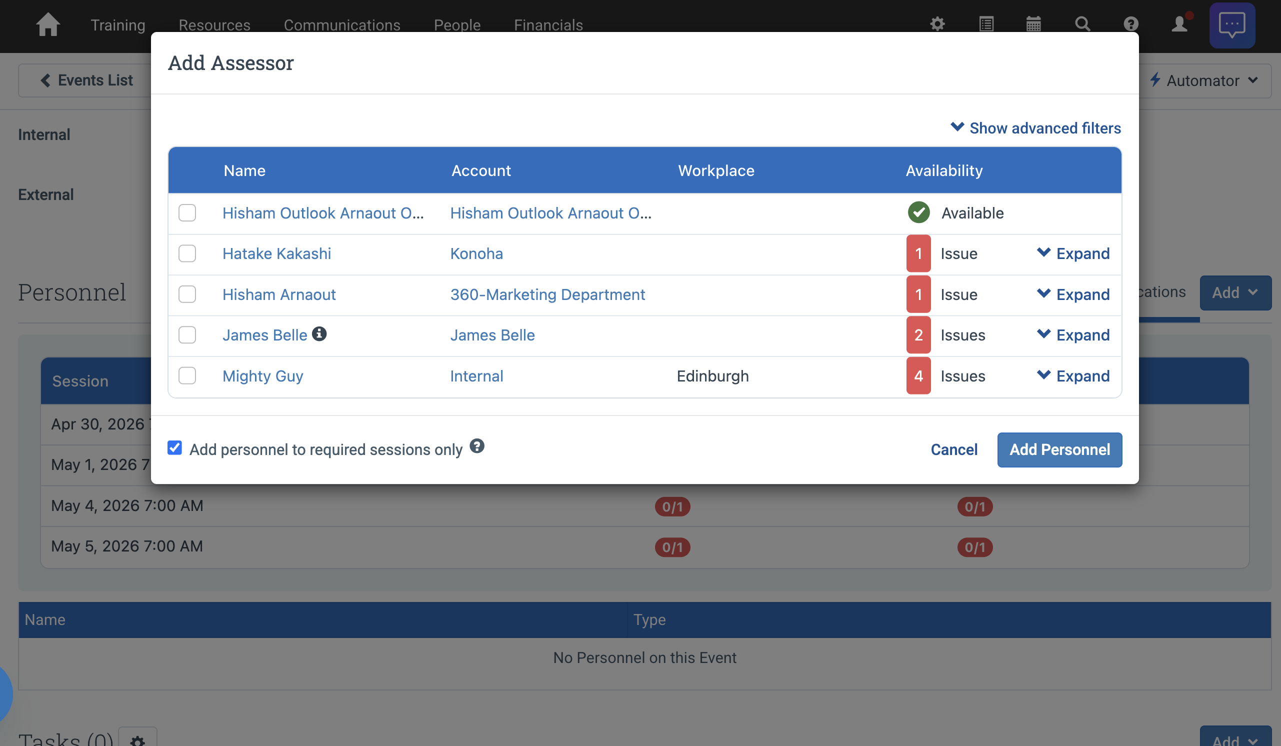 Filtered booking