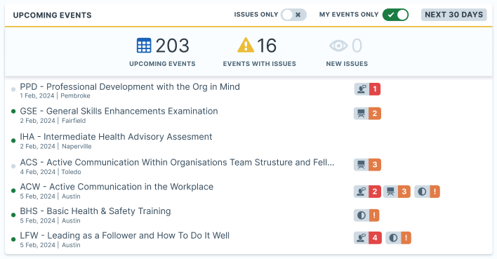 Upcoming Events widget