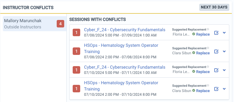 Instructor Conflict widget
