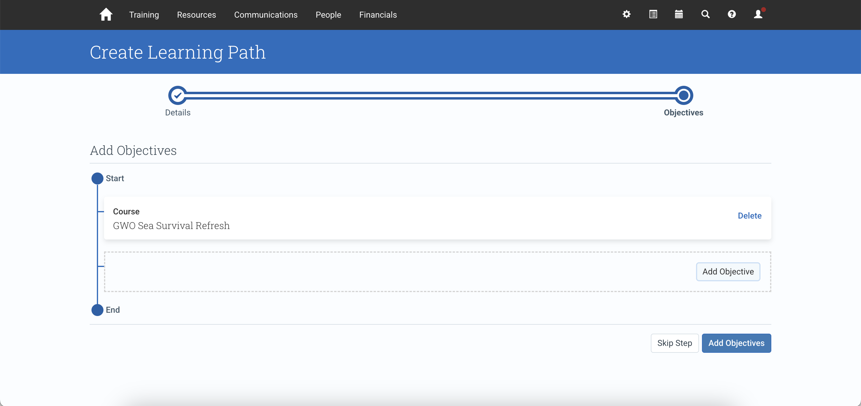 Learning Path objective steps example