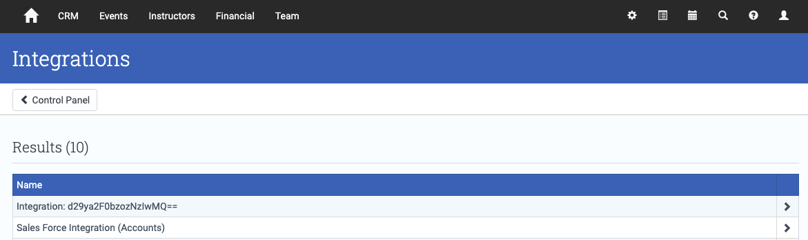 Salesforce integration logs screen