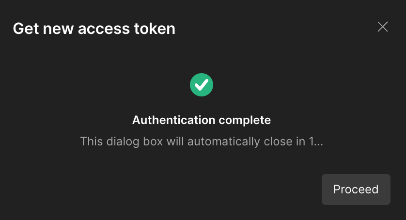 Screenshot showing the Postman access token window