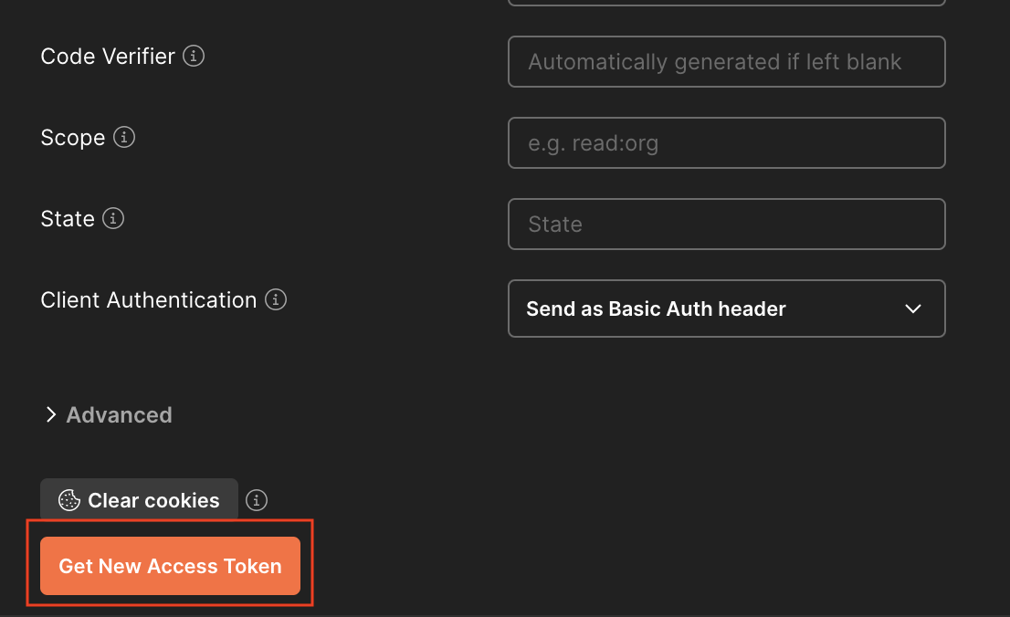 Screenshot showing the Get New Access Token button in Postman