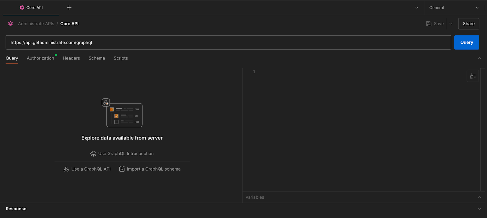 GraphQL request view in Postman