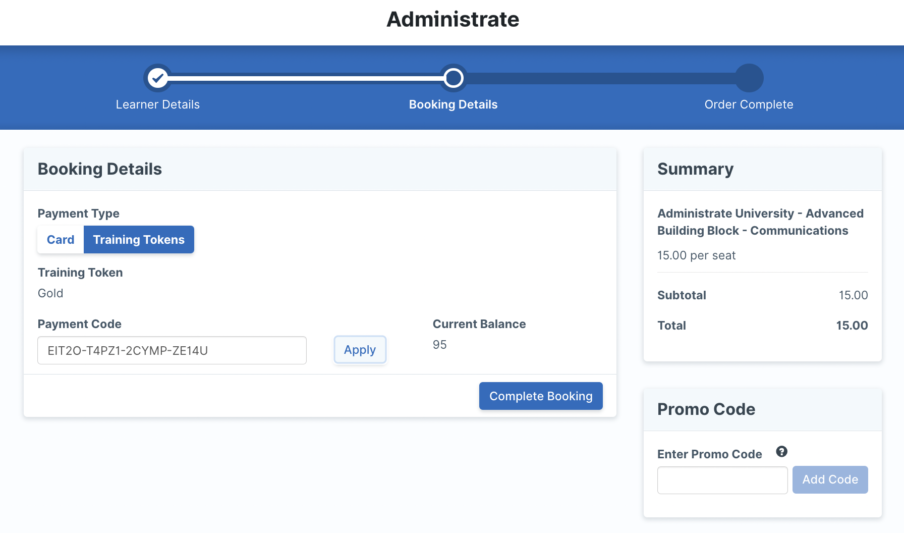 Apply token code