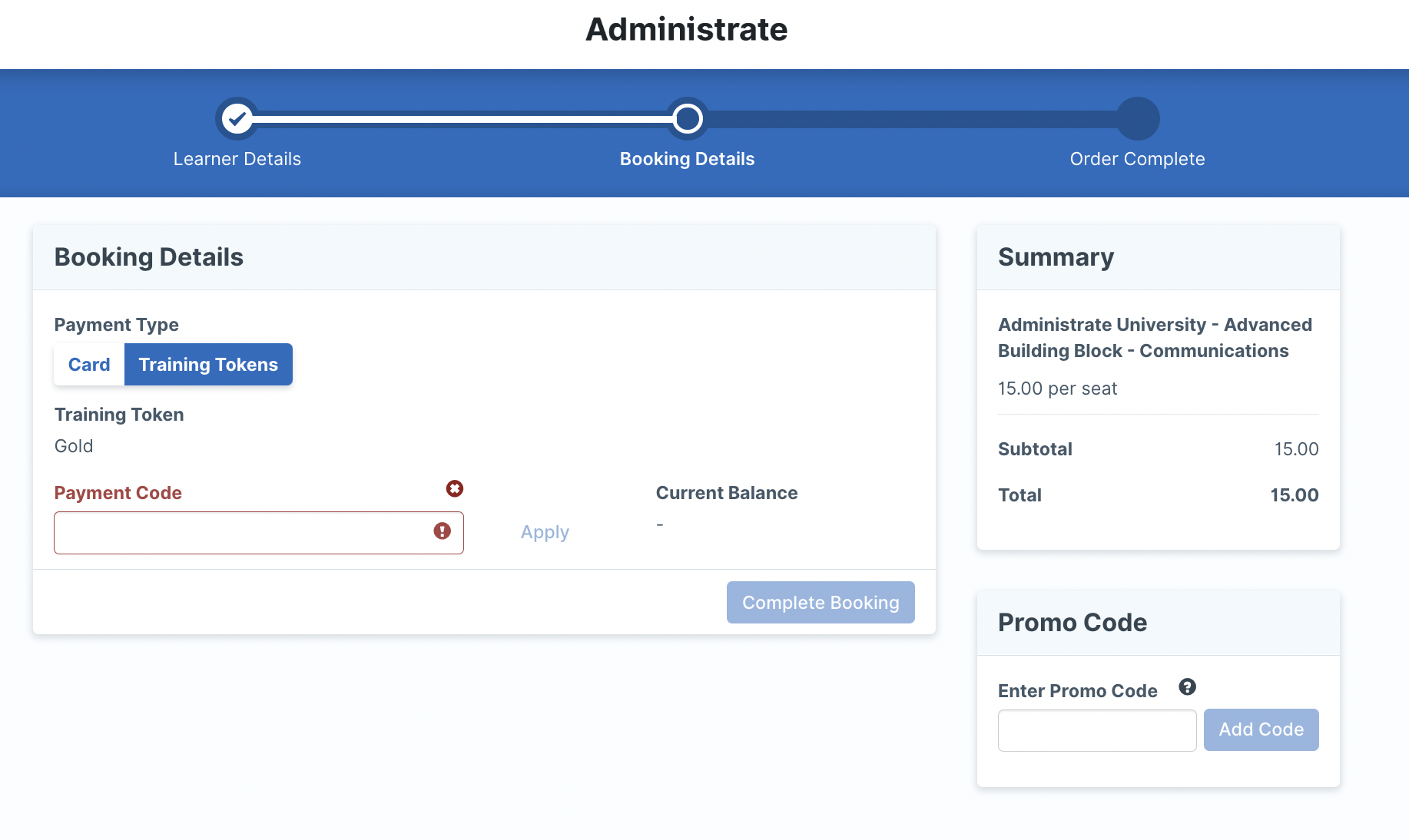 Checkout: token payment selection