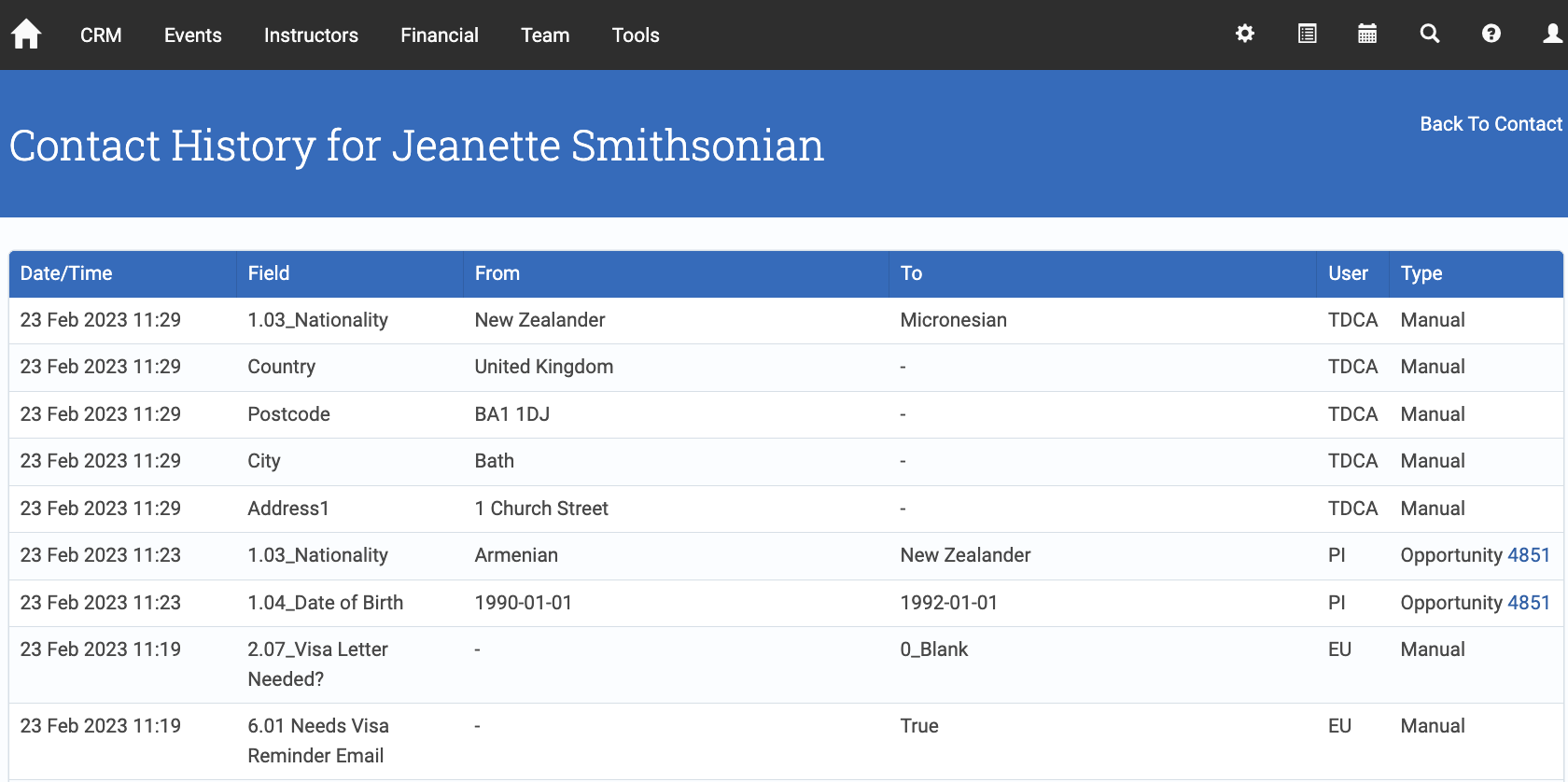 Contact History audit log