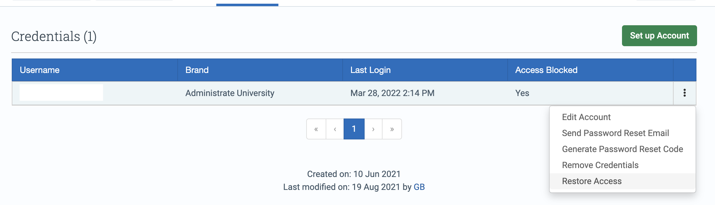 Restore Access option