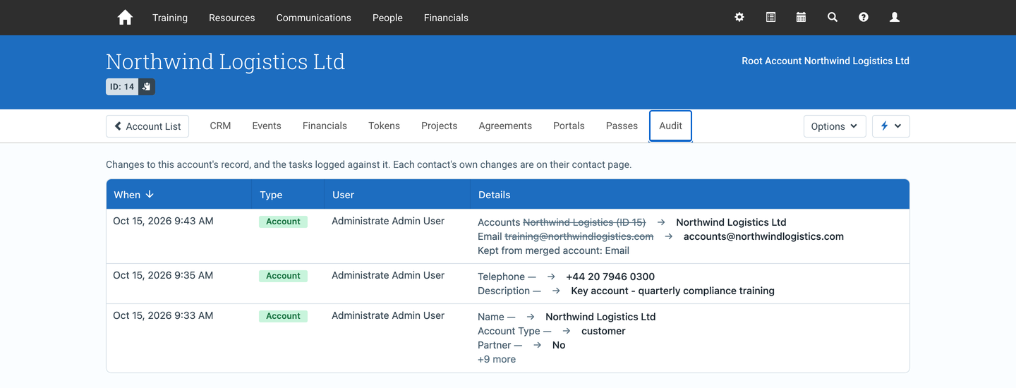 An Account’s Audit tab