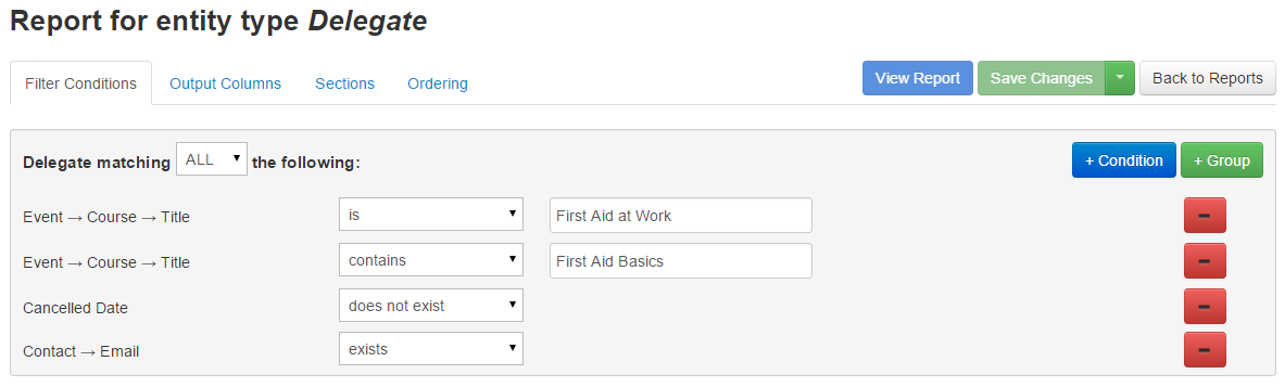 Filter Conditions example