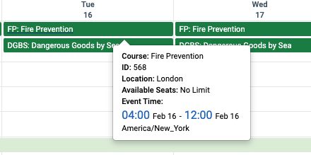 Hover your mouse cursor over the booked session to see more information.