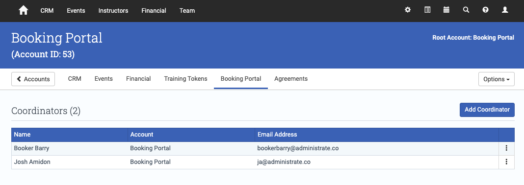 Assign Coordinators in the Booking Portal tab