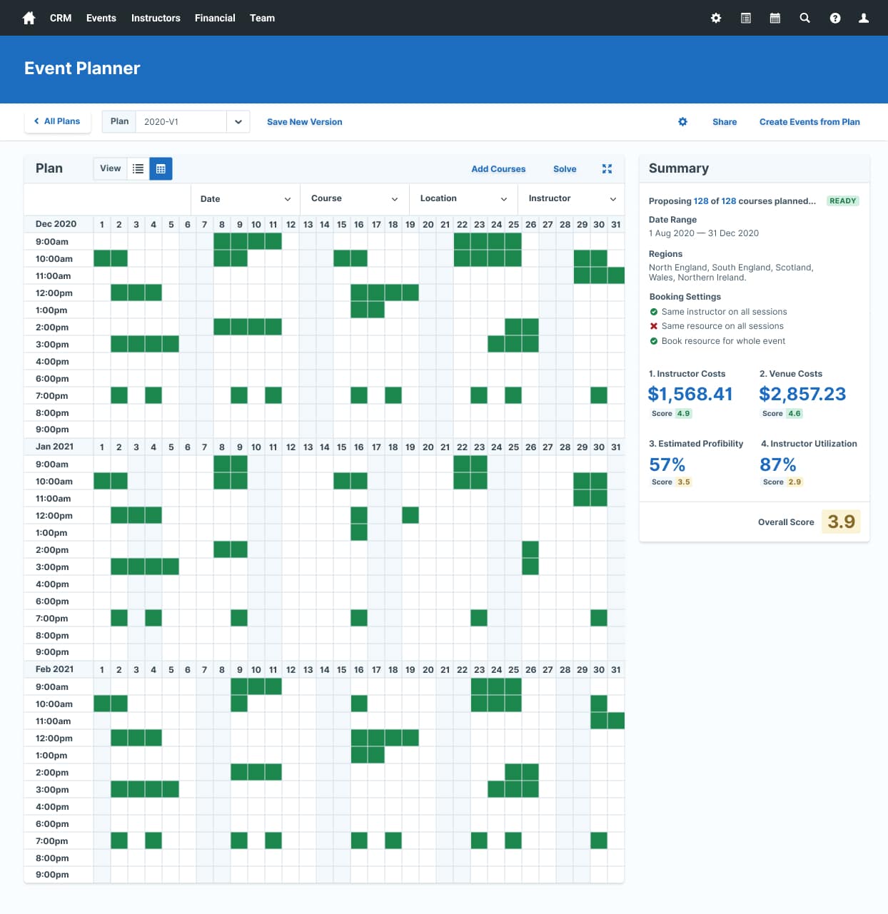 A view of the Event Planner in Administrate's Scheduler tool.